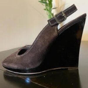 Michael Kors Size 8 Dark Brown Suede with Black Wedge Heel